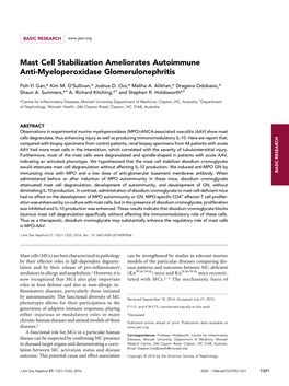 Mast Cell Stabilization Ameliorates Autoimmune Anti-Myeloperoxidase Glomerulonephritis