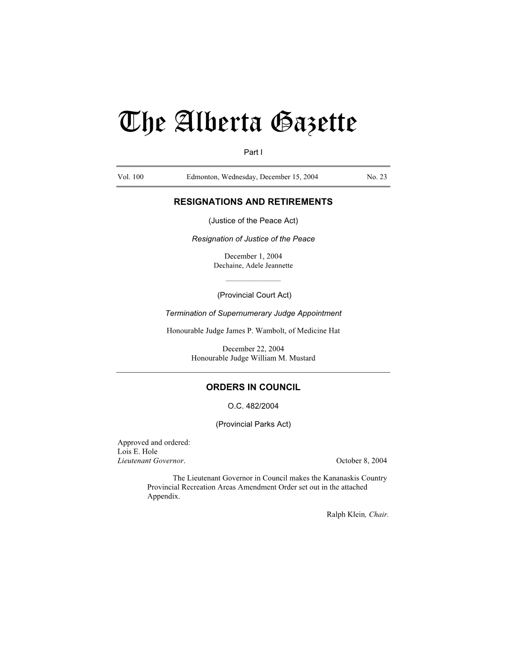 The Alberta Gazette