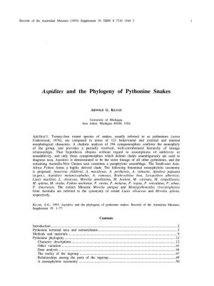 &lt;I&gt;Aspidites&lt;/I&gt; and the Phylogeny of Pythonine Snakes