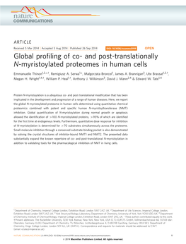 And Post-Translationally N-Myristoylated Proteomes in Human Cells