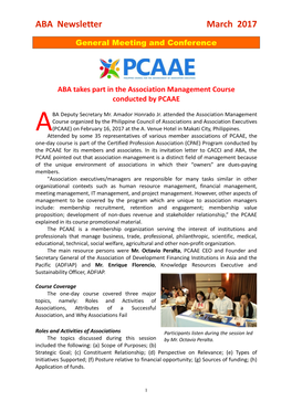 ABA Newsletter March 2017
