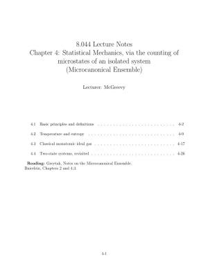 Statistical Mechanics, Via the Counting of Microstates of an Isolated System (Microcanonical Ensemble)