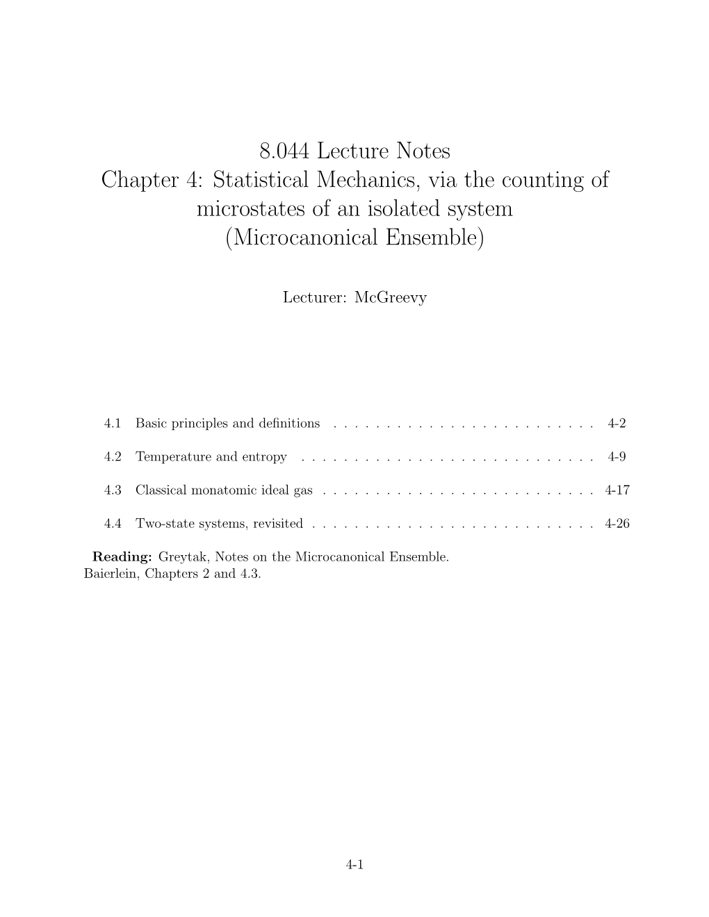 Statistical Mechanics, Via the Counting of Microstates of an Isolated ...