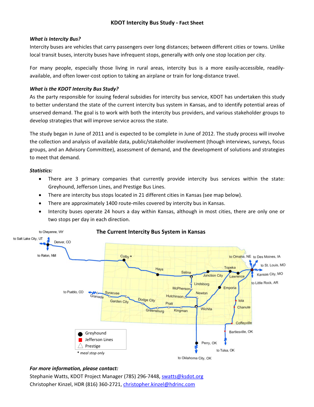 KDOT Intercity Bus Study ‐ Fact Sheet