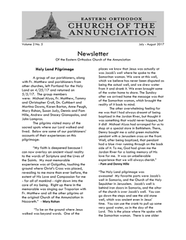 Newsletter of the Eastern Orthodox Church of the Annunciation