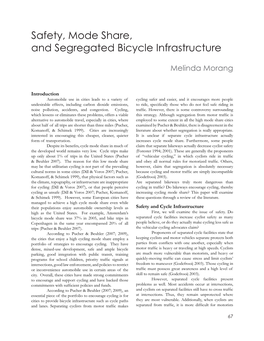 Safety, Mode Share, and Segregated Bicycle Infrastructure