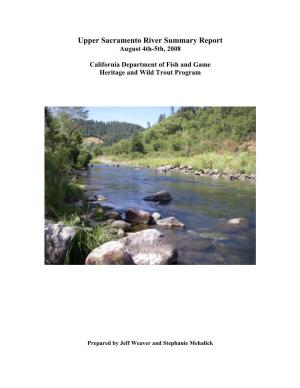 Upper Sacramento River Summary Report August 4Th-5Th, 2008