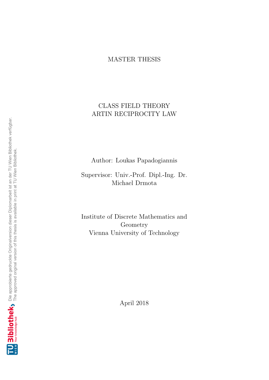 Master Thesis Class Field Theory Artin