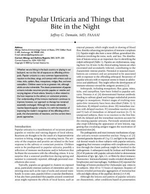 Papular Urticaria and Things That Bite in the Night Jeffrey G