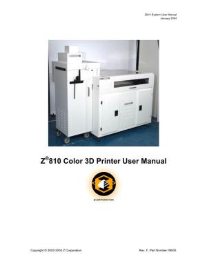 Z 810 Color 3D Printer User Manual