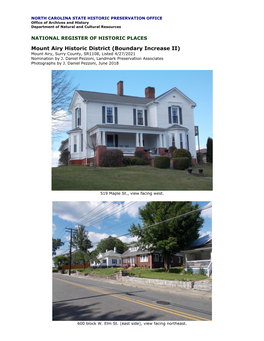 Mount Airy Historic District (Boundary Increase II) Mount Airy, Surry County, SR1108, Listed 4/27/2021 Nomination by J