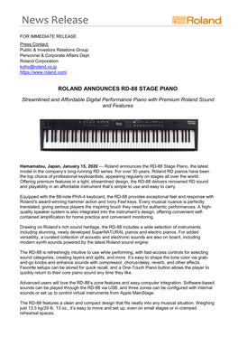 Roland Announces Rd-88 Stage Piano