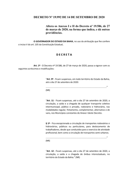Decreto Nº 19.992 De 14 De Setembro De 2020