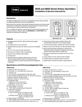 860S and 880S Series Rotary Sprinklers Installation & Service Instructions