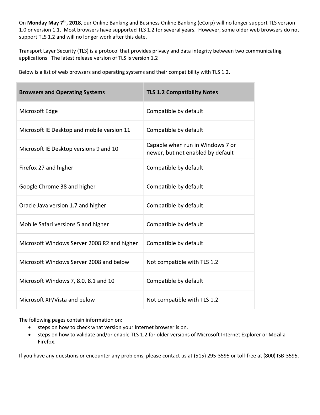 Browsers and Operating Systems TLS 1.2 Compatibility Notes Microsoft