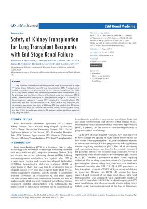 Safety of Kidney Transplantion for Lung Transplant Recipients with End-Stage Renal Failure