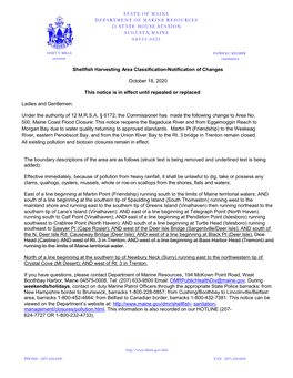 Shellfish Harvesting Area Classification-Notification of Changes