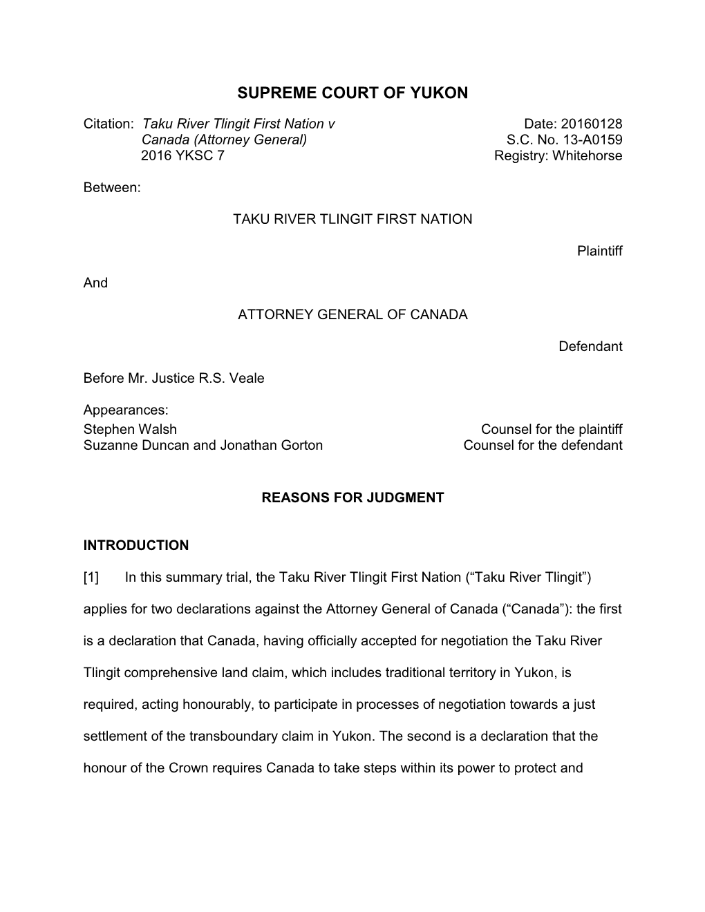 Taku River Tlingit First Nation V Canada (Attorney General)