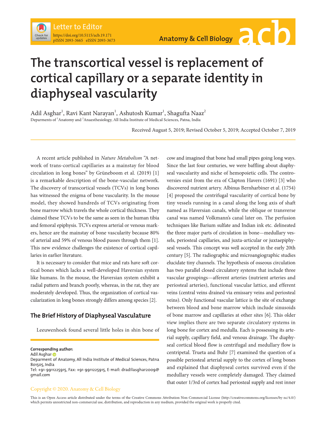 The Transcortical Vessel Is Replacement of Cortical Capillary Or a Separate Identity in Diaphyseal Vascularity