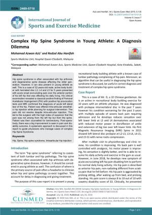 Complex Hip Spine Syndrome in Young Athlete: a Diagnosis Dilemma