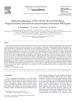 Molecular Phylogeny of New World Myotis (Chiroptera, Vespertilionidae) Inferred from Mitochondrial and Nuclear DNA Genes