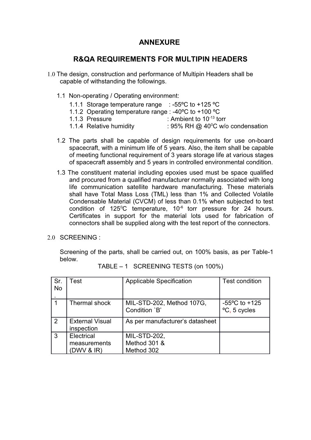 Single Pin Feed Through Specifications