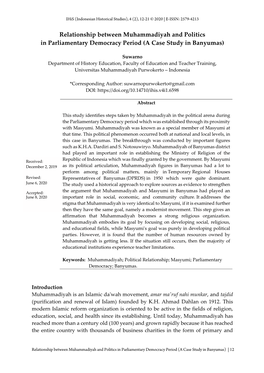 Relationship Between Muhammadiyah and Politics in Parliamentary Democracy Period (A Case Study in Banyumas)