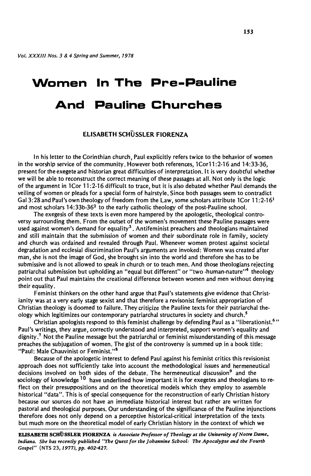 Women in the Pre-Pauline and Pauline Churches