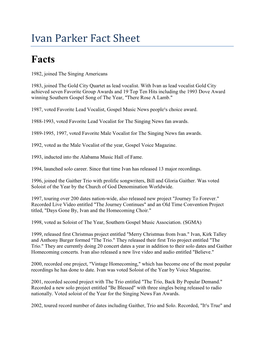 Ivan Parker Fact Sheet Facts