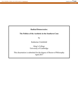 The Politics of the Aesthetic in the Southern Cone By