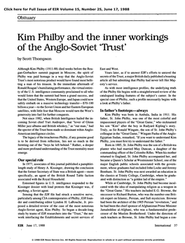 Obituary: Kim Philby and the Inner Workings of the Anglo-Soviet 'Trust'