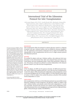 International Trial of the Edmonton Protocol for Islet Transplantation