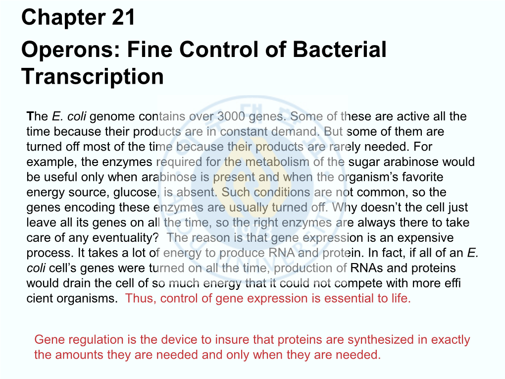 Chapter 21 Operons: Fine Control of Bacterial Transcription