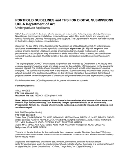 PORTFOLIO GUIDELINES and TIPS for DIGITAL SUBMISSIONS UCLA Department of Art Undergraduate Applicants