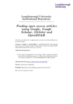 Finding Open Access Articles Using Google, Google Scholar, Oaister and Opendoar