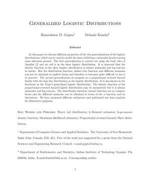 Generalized Logistic Distributions