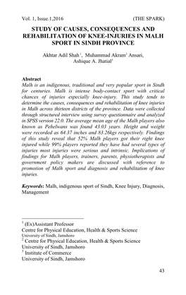 Study of Causes, Consequences and Rehabilitation of Knee-Injuries in Malh Sport in Sindh Province