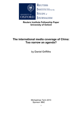 The International Media Coverage of China: Too Narrow an Agenda?