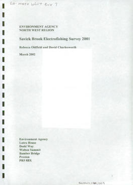 Savick Brook Electrofishing Survey 2001
