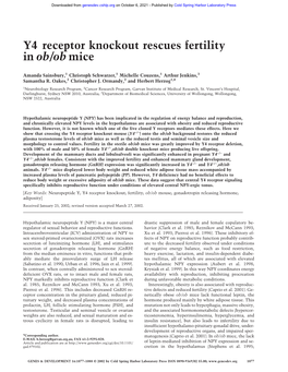 Y4 Receptor Knockout Rescues Fertility in Ob/Ob Mice