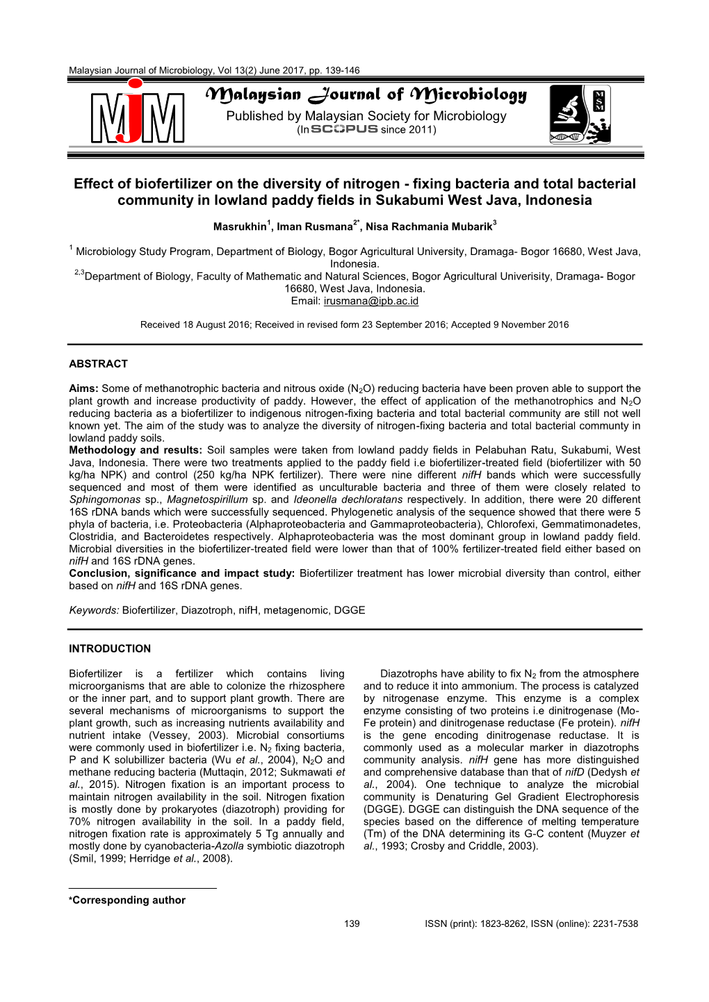 Malaysian Journal of Microbiology, Vol 13(2) June 2017, Pp