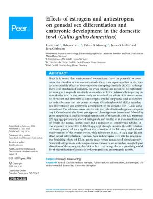 Effects of Estrogens and Antiestrogens on Gonadal Sex Differentiation and Embryonic Development in the Domestic Fowl (Gallus Gallus Domesticus)