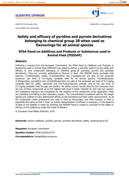 Safety and Efficacy of Pyridine and Pyrrole Derivatives Belonging to Chemical Group 28 When Used As Flavourings for All Animal Species