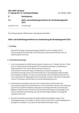 F.1. Wahl- Und Aufstellungsverfahren Für Die Bundestagswahl 2021