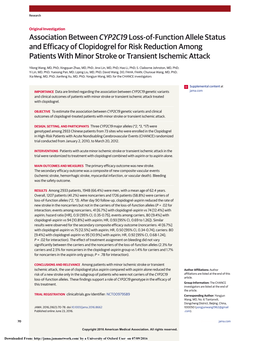 Association Between CYP2C19 Loss-Of-Function Allele Status and Efficacy of Clopidogrel for Risk Reduction Among Patients with Mi
