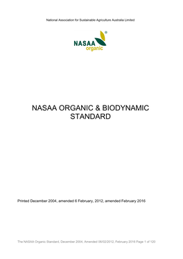 NASAA Organic Standard, December 2004, Amended 06/02/2012, February 2016 Page 1 of 120