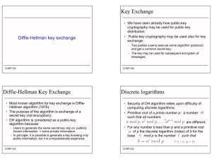 Key Exchange Diffie-Hellman Key Exchange Discrete Logarithms