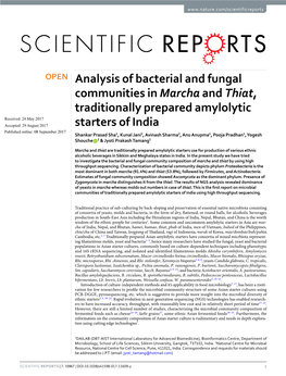 Analysis of Bacterial and Fungal Communities in Marcha and Thiat, Traditionally Prepared Amylolytic Starters of India