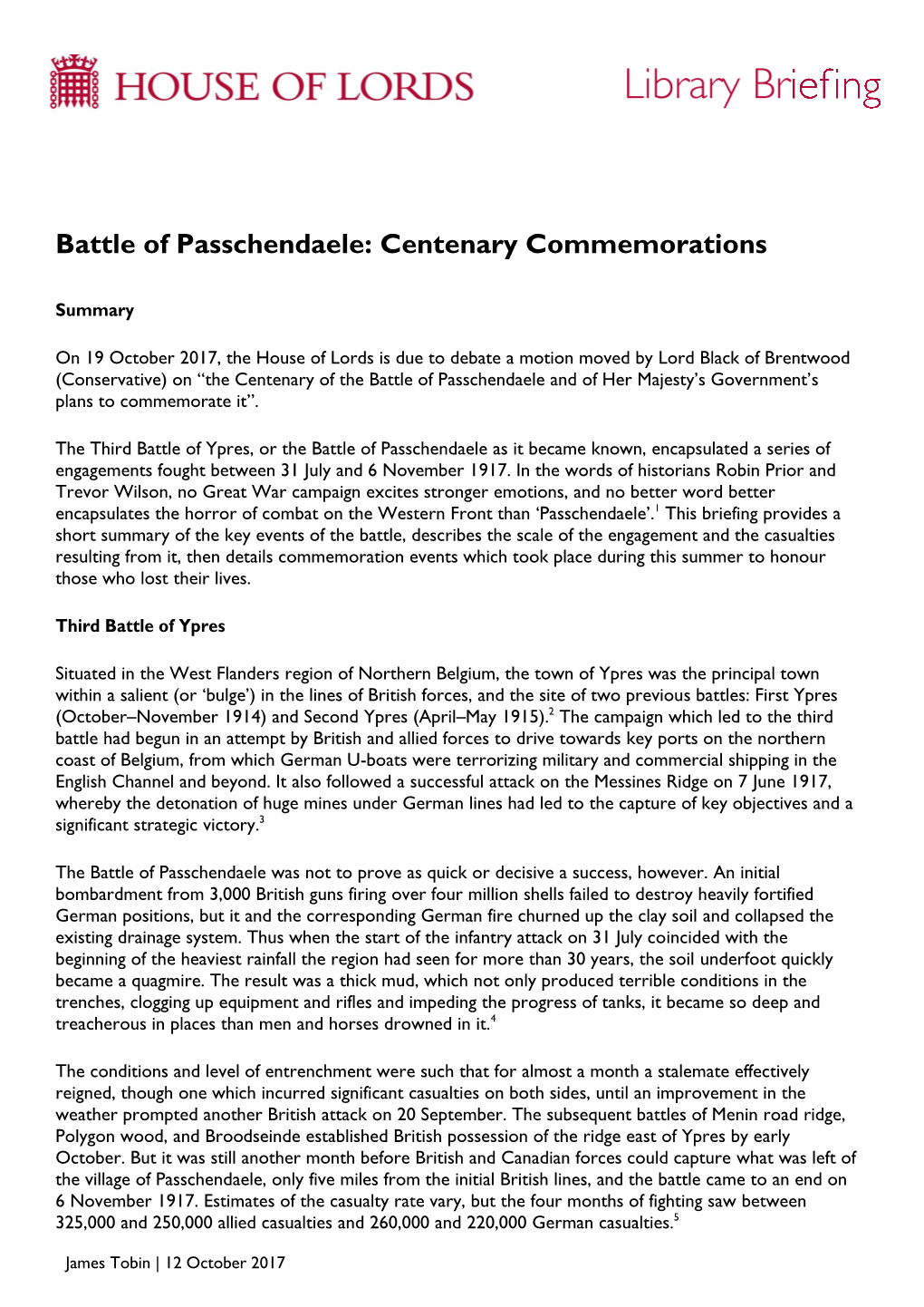 Battle of Passchendaele: Centenary Commemorations