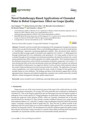 Novel Endotherapy-Based Applications of Ozonated Water to Bobal Grapevines: Eﬀect on Grape Quality